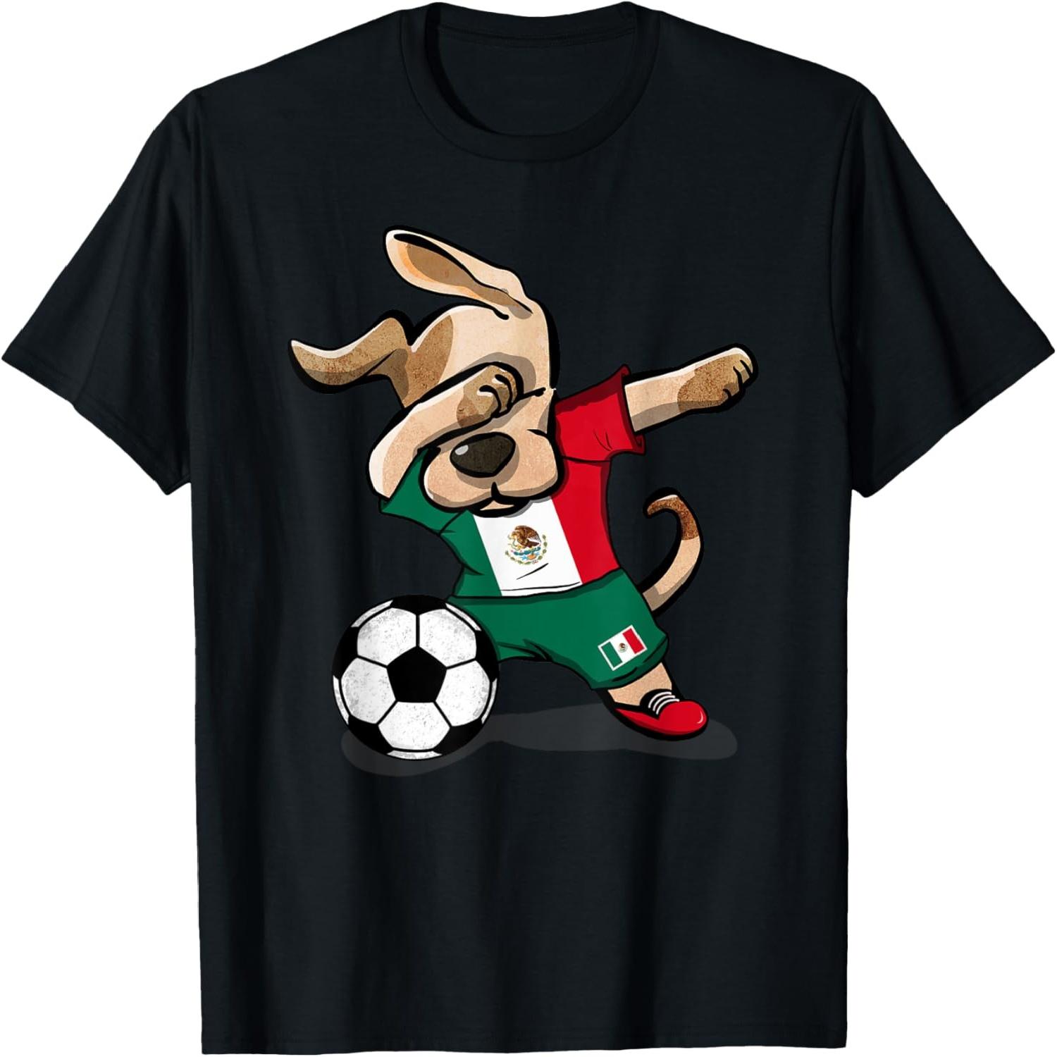Dabbing Dog Mexico Soccer Fans Jersey Mexican Football Lover Men Women Girls Kids T-Shirt S