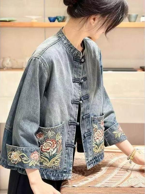 2026 Spring/Autumn Elegant New Chinese Style Women's Embroidered Denim Jacket