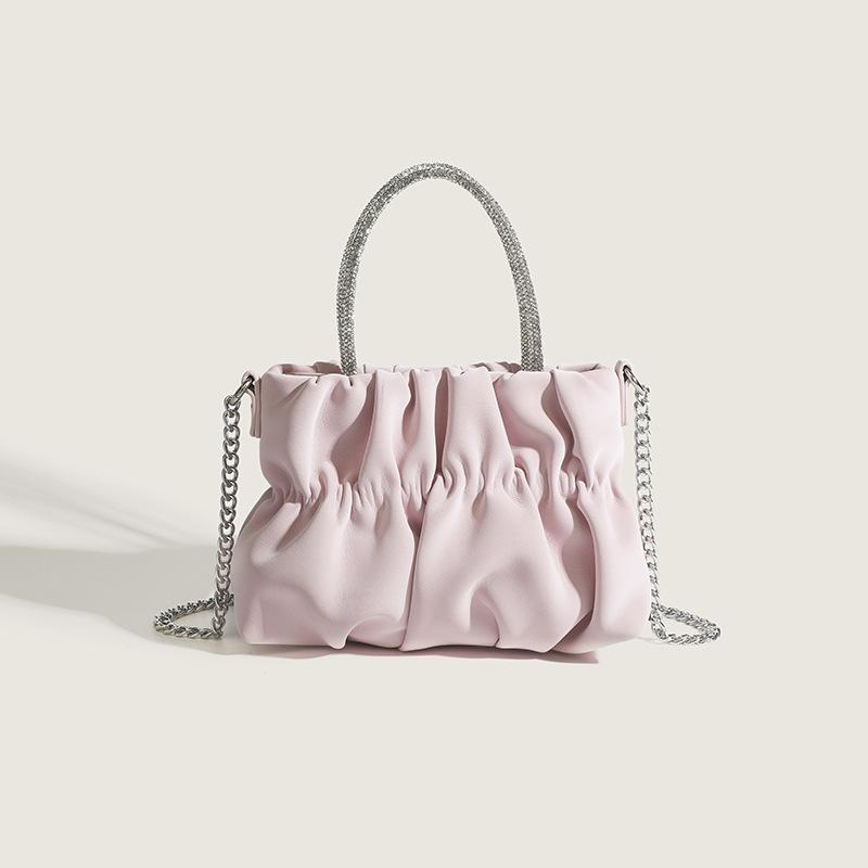 Rhinestone Handheld Shoulder Bag Women'S Summer New Celebrity Party Pleated Cloud Chain Messenger Bag Fashionable And Versatile