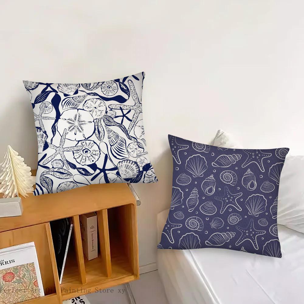 Marine Organism Shells Pillow Case Square Pillow Bedroom Sofa Leisure Comfort Cushion Car Living Room Home Decoration 40X40