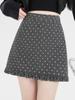 Women's Slim Fit Wool Polka Dot Ruffle Mini Skirt - High Waist, Casual Autumn/Winter A-line