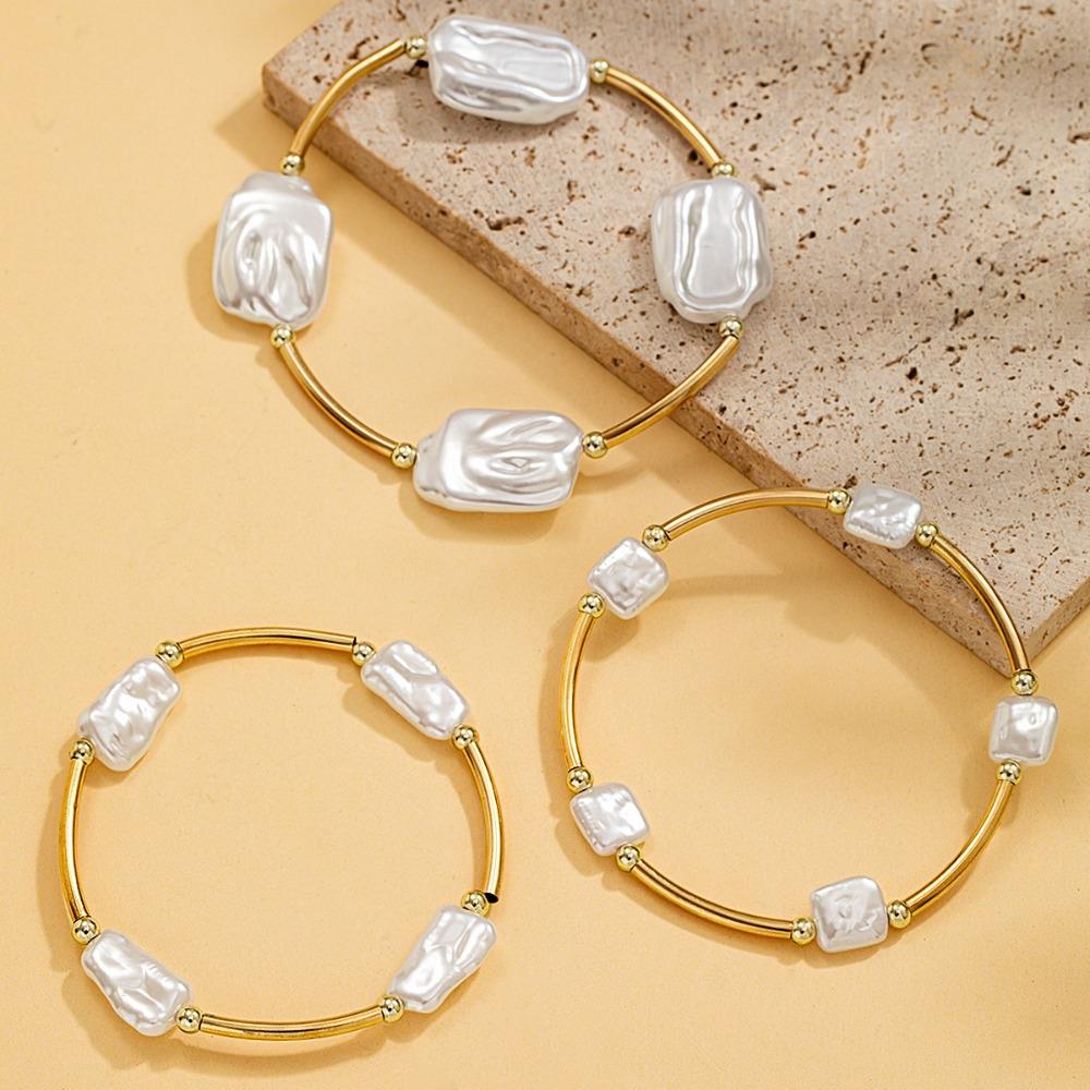 3pcs Set Temperament Luxury Irregular ABS Imitation Pearl Elastic Bracelets for Women Fold Wear Multi-piece Bangles Jewelry Sets