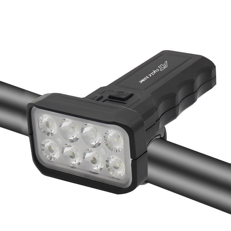 Super Bright Double 8-LED Bicycle Front Light with Type-C Charging & Power Display for Mountain Bikes