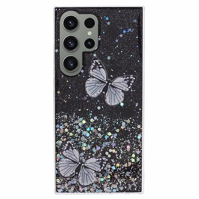 For Samsung Galaxy S24 Ultra Case Butterfly TPU Epoxy Phone Cover with Screen Protector