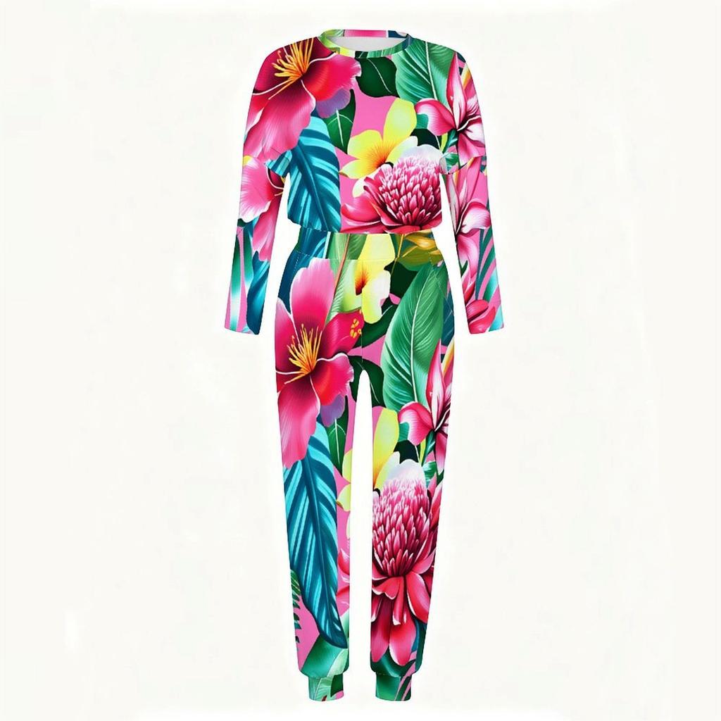 Female Oversized Long Sleeve Top And Elastic Waist Trousers Two Piece Outfit For Daily Leisure Activities