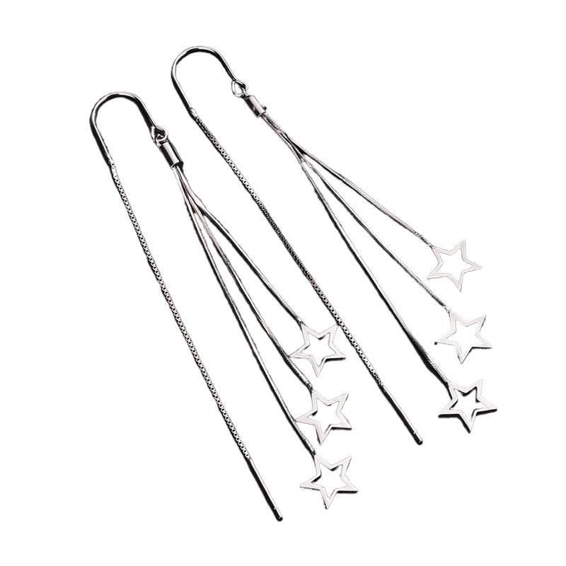 S925 Silver Star Ear Thread Long Tassel Star Hoop Earring Light Luxury Elegant Versatile Ear Jewelry