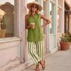 Sleeveless Button Front Blouse and Wide Leg Striped Pants Two Piece Set for Women Casual Loose Fit Summer Outfit