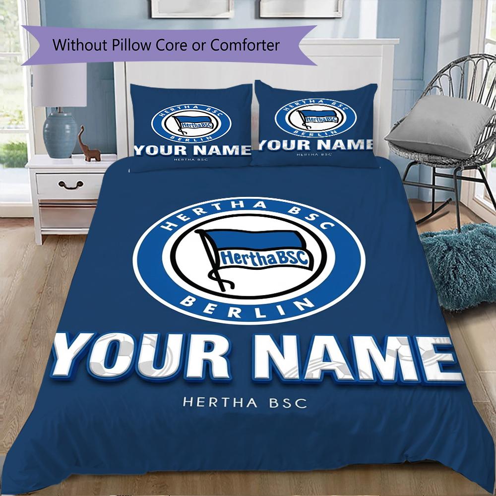 Custom Name Hertha BSC Pattern Bedding Uilt Set Uilt Cover Pillowcase Home Decoration Birthday Gift (1*duvet Cover+2*pillowcase Without Core)