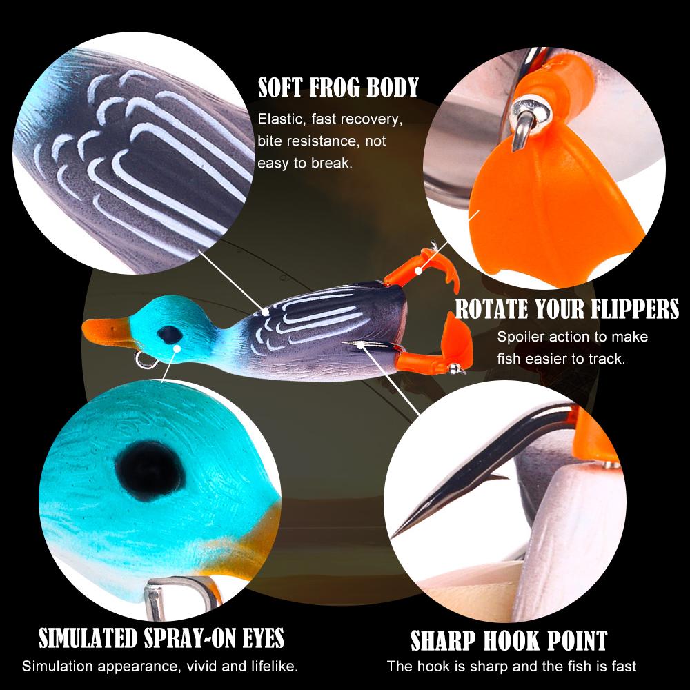 1PCS/Floating Duck Fishing Lure Ducking Fishing Frog Lure Artificial Bait Duckling 3D Eyes Fishing Baits Bass Carp Pike Fishing