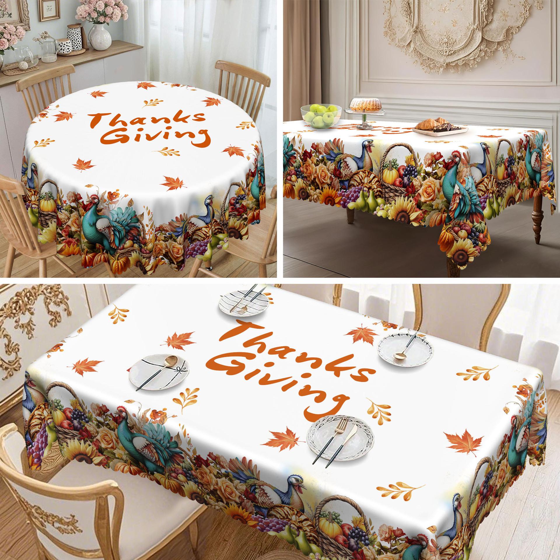 

1 Piece, Thanksgiving Tablecloth, Autumn Harvest Turkey Round Tablecloth, Pumpkin Maple Leaf Pattern, Autumn Decoration. round tablecloth-152x152cm