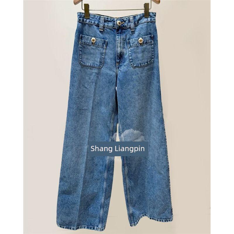 

S Home ~ 2025 Early Spring Fashion Casual Contrast Color Button Denim Short coat Shorts Trousers Denim Sfpbl01082 Blue pants S