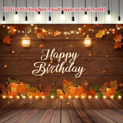 2D Printed Rustic Wood Board Birthday Backdrop Fall Harvest Pumpkin Party Decor Cloth