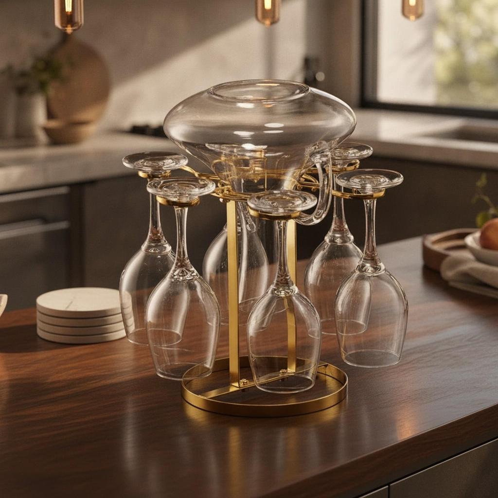 Freestanding Grape Glass Rack Sturdy Countertop Stand Low-Height