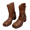 Mode Britischer Stil Retro Runde Zehe Mid-Calf Stiefel Dicker Absatz Plateau Damenstiefel Winter Neu Western Mode Übergröße Stiefel