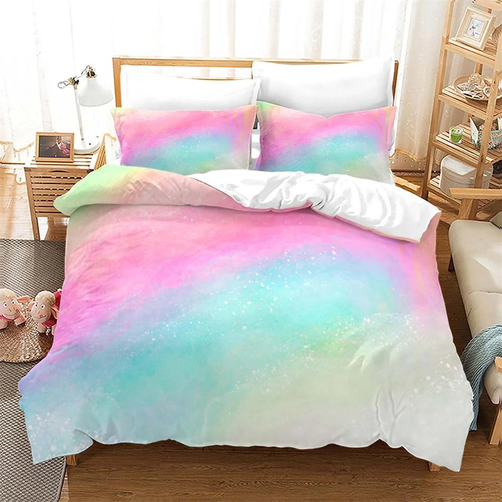 Rainbow Gradient Cloud Duvet Cover Collection Colorful Print Bedding Collection For Girls Women Bedroom Decorative Bedspread