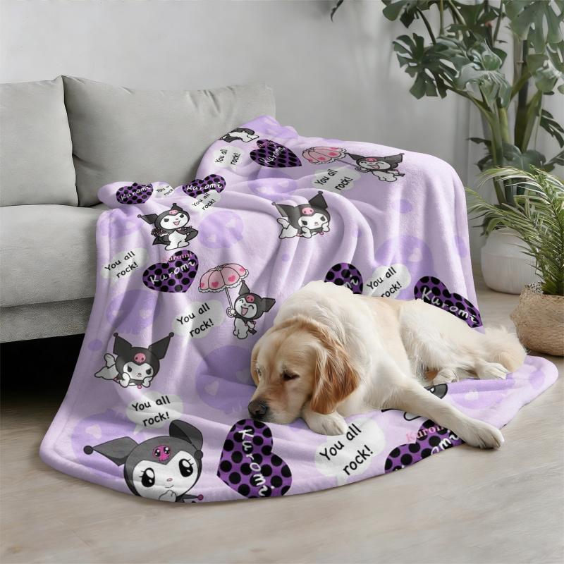 Pastel Purple Kuromi Flannel Throw Blanket Soft Warm Fluffy Blanket Cute Sofa Bed Cover Office Nap Shawl Lightweight Quilt