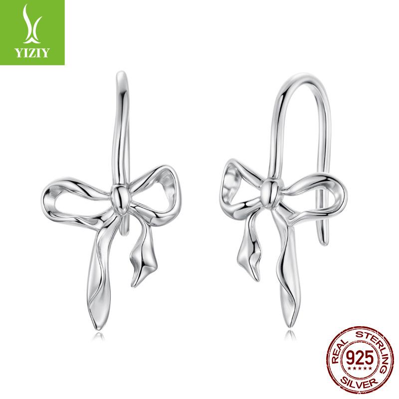 Simple Bow Ear Hook Lady, Romantic And Elegant S925 Sterling Silver Whole Body Earrings Earrings