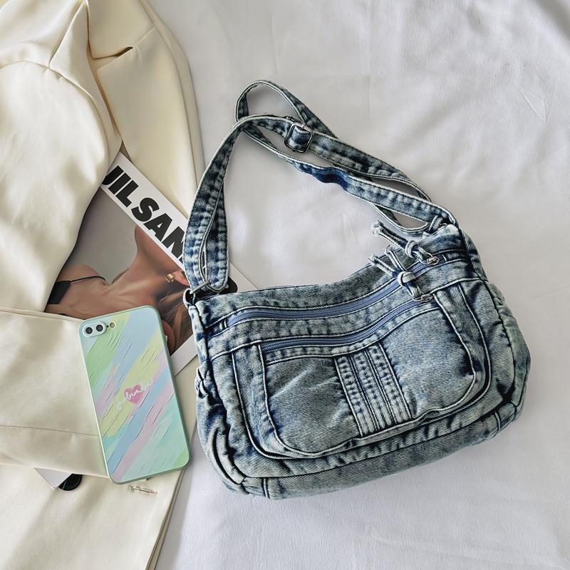 Geantă de umăr pentru femei Geantă tote din denim Stil colegial Geantă crossbody
