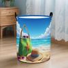 1pc Laundry Basket, Tropical Beach Design with Glasses, Hat, Starfish, and Clouds. This Foldable Storage Basket Is Perfect for Storing Sundries and Cl