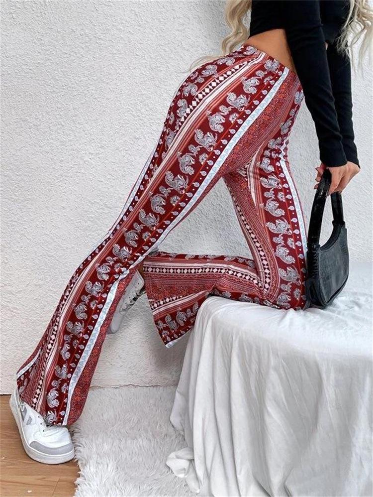 2024 Bohemian High-Elastic Micro Flare Sexy Casual Pants with European and American Prints