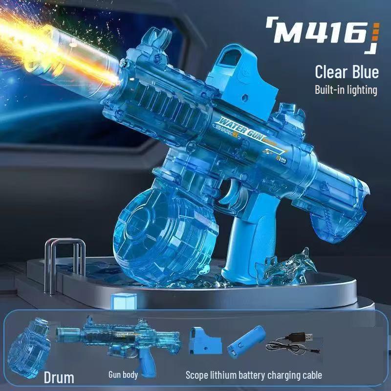 2026 Transparent M416 Electric Automatic Water Gun with Lights - Kids' Outdoor Water Play Toy