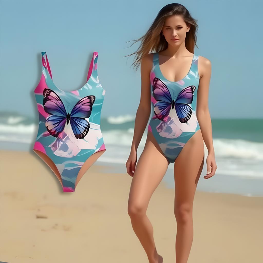 Women's seaside beach swimsuit tie-dye D printing European and American summer one-piece swimsuit