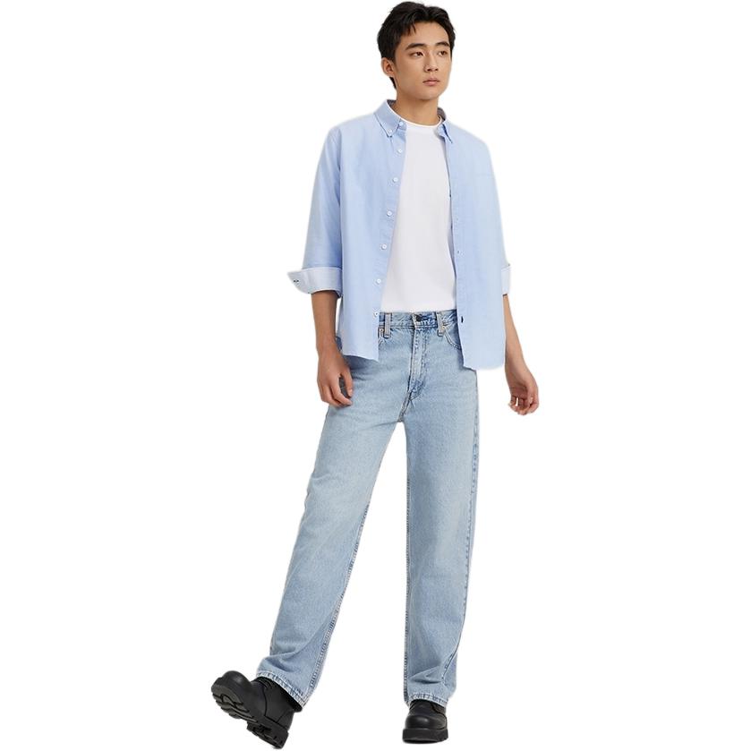 Levis Comfortable Casual Loose Solid Color Embroidered Long Sleeve Shirt Men Shirts Blue 0017V-0001