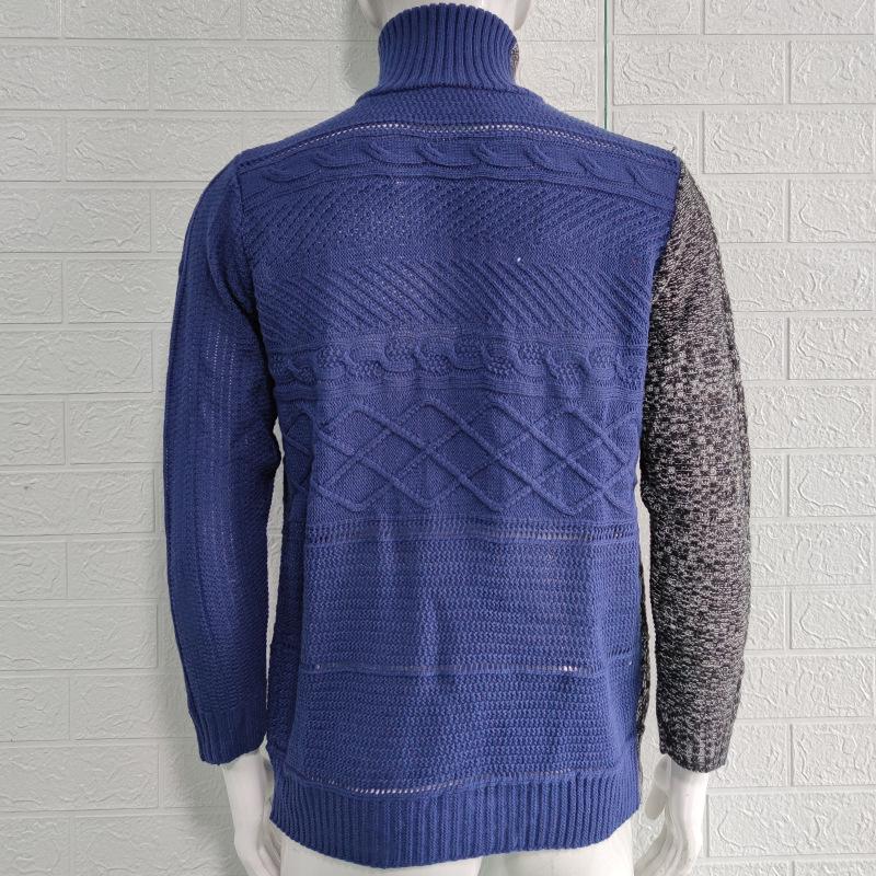 Men's Plus Size Color Block Buckle Knit Cardigan - High-Neck Long Sleeve Sweater for Autumn/Winter