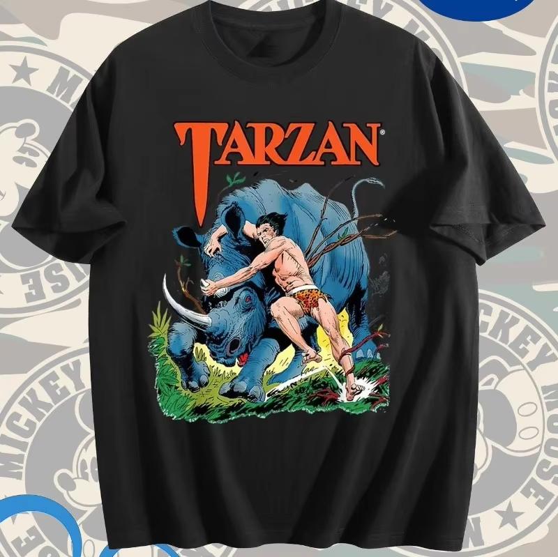 

Summer Official Unisex Tarzan Retro Jungle Adventure Pattern Tshirt Cotton Heavyweight 100 cotton printed Tshirt S
