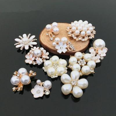 5pcs Factory Direct Handdress Mix Designs Pearl Flatback Rhinestone Buttons