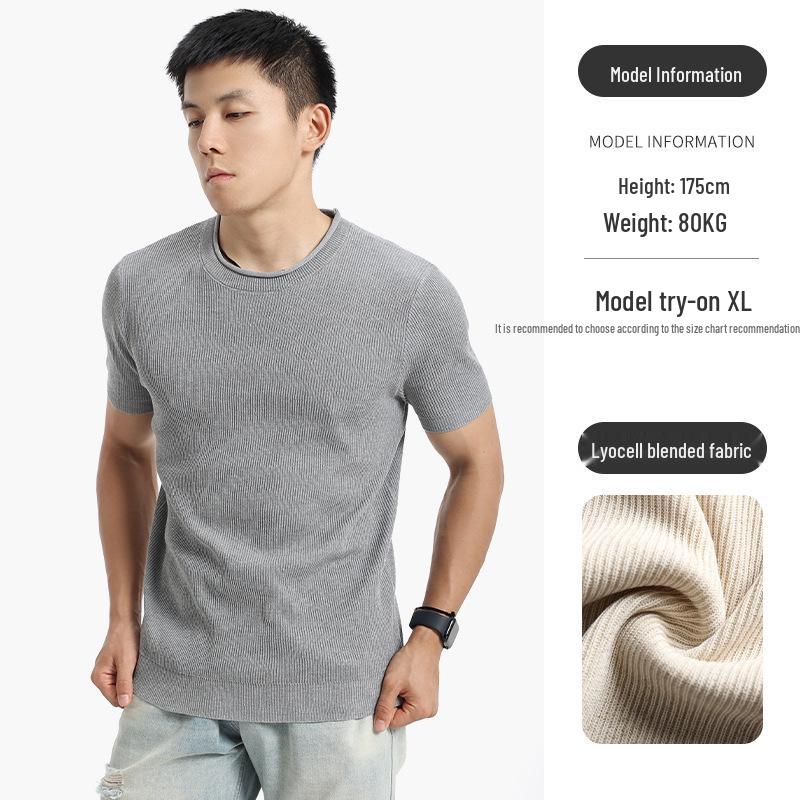 

Men s Luxury Short-Sleeve Knit T-Shirt - Versatile, Breathable, and Casual Summer Top Large серый/цветочный