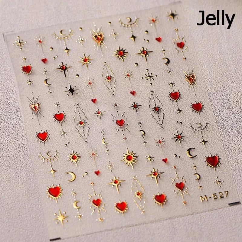 5D Love White English Letter Silver Jelly Nail Art Sticker Line Geometric Pattern Shape Romantic Delicate Manicure Decals