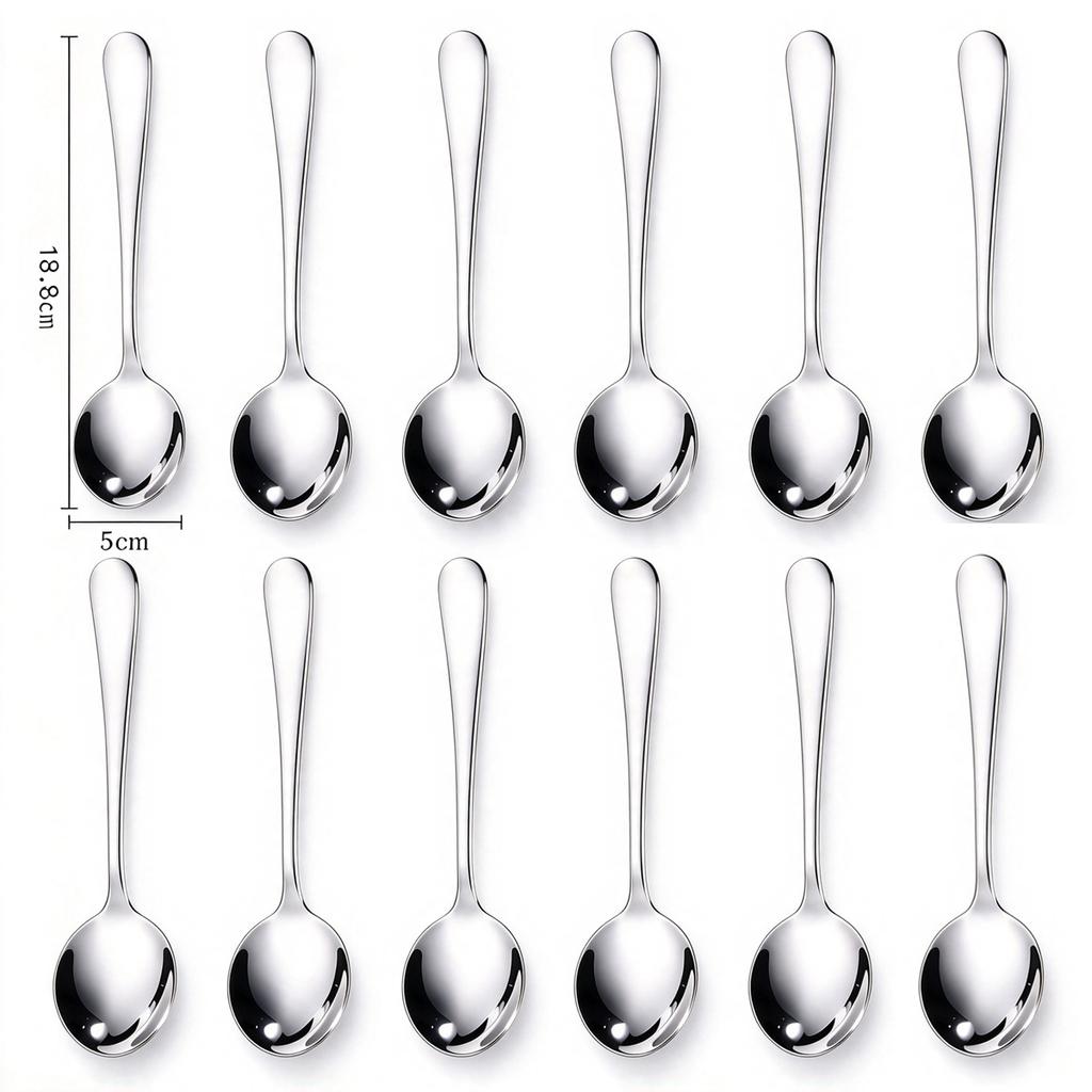 12-teiliges Heavy Duty Esslöffel-Set, 7,4" Löffel Lebensmittelgeeignetes Besteckset, Spiegelfinish, Ergonomisch, Spülmaschinenfest für Zuhause, Küche, Restaurant
