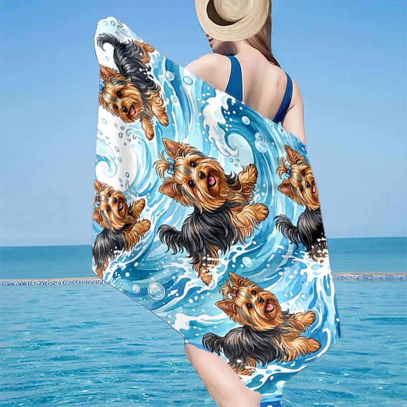 Cherry Blossom Yorkie Beach Towel, Super Soft Microfiber, Gift for Her/Him, Birthday, for Pool, Beach, Travel, Home Decor Fan Gifts