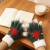 Fluffy Fur for Students To Ride Bicycles Snowflake Christmas Tree Gloves for Women In Winter with Exposed Fingers Touch Screen
