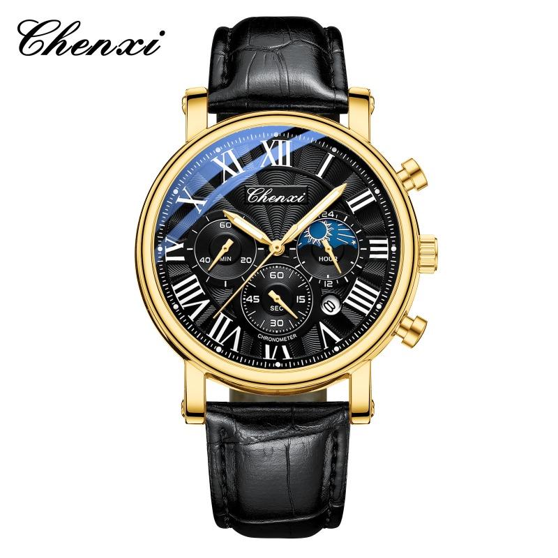 CHENXI Chenxi Multifunctional Men's Business Watch Moon Phase Calendar Waterproof Watch