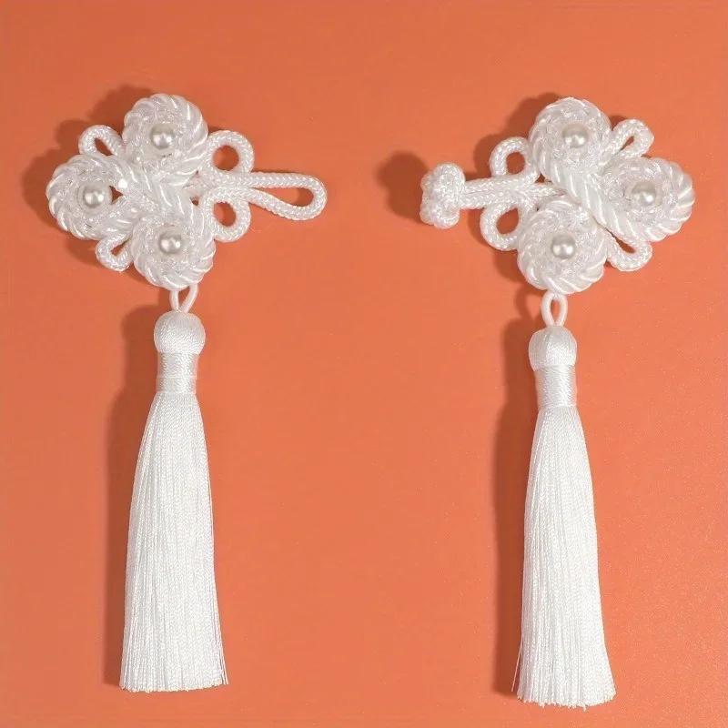 Chinesische Cheongsam-Schnalle mit Quastenknoten, Perlenbesatz, Verschluss, chinesische Knotenknöpfe, DIY-Handarbeit, Kleidung, dekorativer Knopf