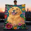 1pc Golden Retriever Floral Throw Blanket Polyester Fiber, Lightweight Flannel, Soft & Warm, All Season Use for Outdoor, Camping