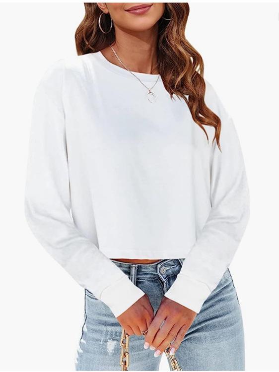 2025 Autumn Women's Solid Color Loose Round Neck Short Hoodie