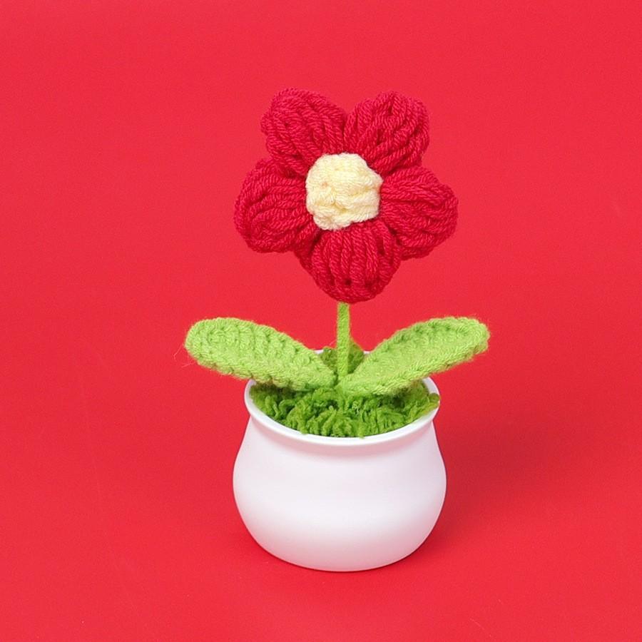 Hand-Knitted Wool Fake Flowers Set: Sunflower, Carnation, Tulip - Desktop Decor, Teacher/Student Gift, Everlasting Bouquet