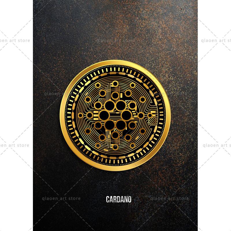 Abstract Golden Bitcoin Monero Cardano Canvas Painting Nordic Modern Wall Art Poster Print Pictures for Room Interior Home Decor