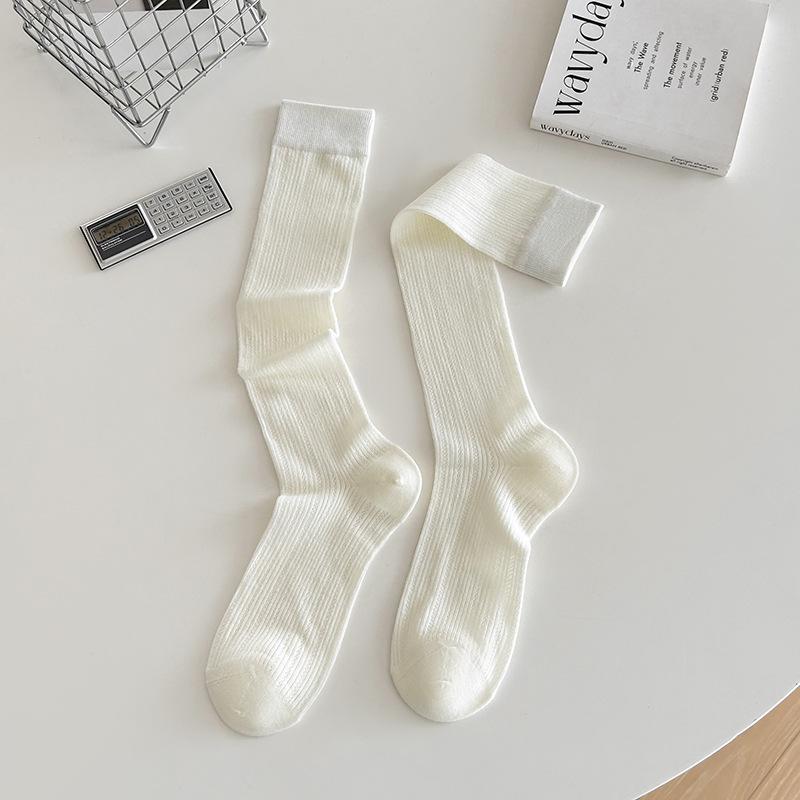 

Белые носки в балетном стиле для женщин, летние тонкие хлопковые носки до середины икры с маленькими кожаными туфлями, длинные носки Мэри Джейн, летние махровые носки 1 pair