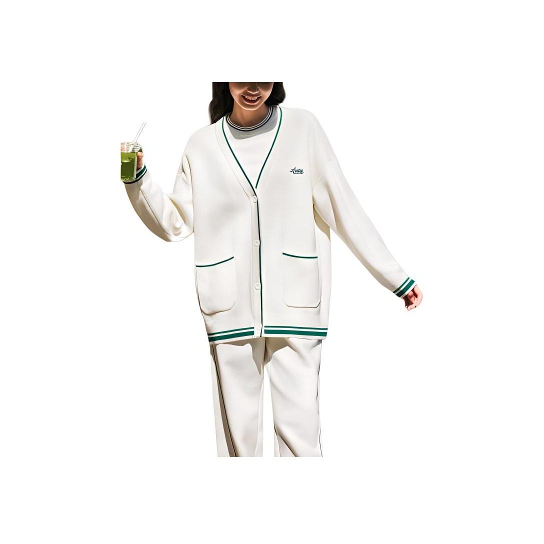 

Anta Полосатый однобортный свитер с длинным рукавом и V-образным вырезом, женские топы цвета слоновой кости, темно-зеленый 962438703-1 2XL