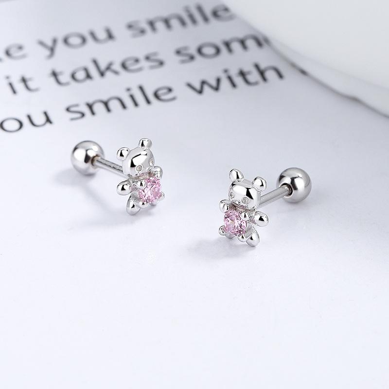 Copper Adorable Bear Ear Studs Screw-On Ear Plugs Stylish Ear Jewelry Exquisite Gift