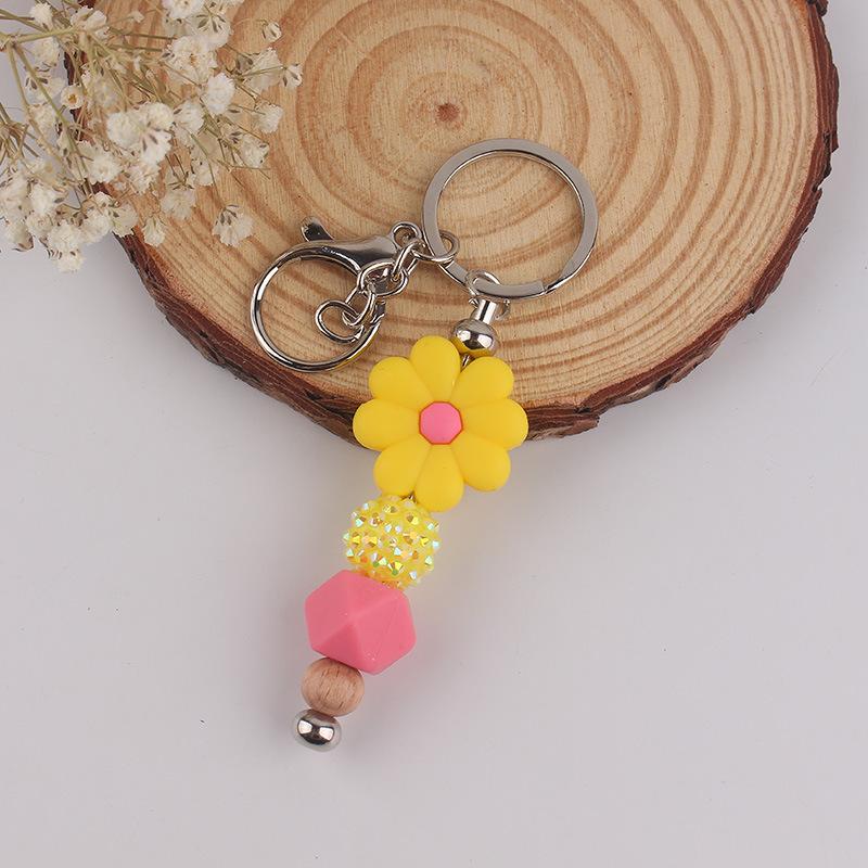 

Clothing footwear jewelrySilicone Daisy Keychain - Glitter Flower Bead Charm with Metal Ring for Women Purse Gift 1pcs жёлтый