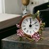 62KD Compact Vintage Desk Clock with Quiet Movement and Metal Florals Butterfly Pattern Decorative Mini Table Clock Gift