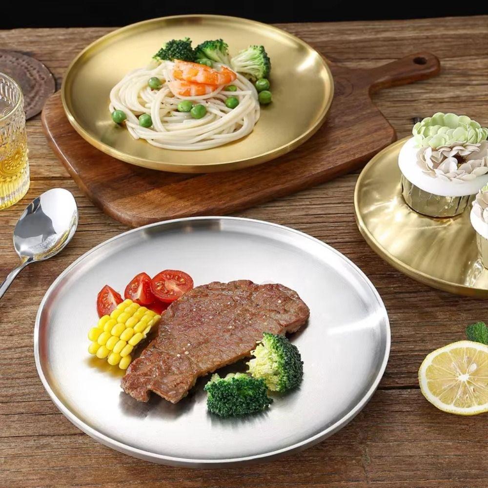 Korean Food Plate Gold Silver Dining Plate Eco-Friendly Metal Tray  Dinner
