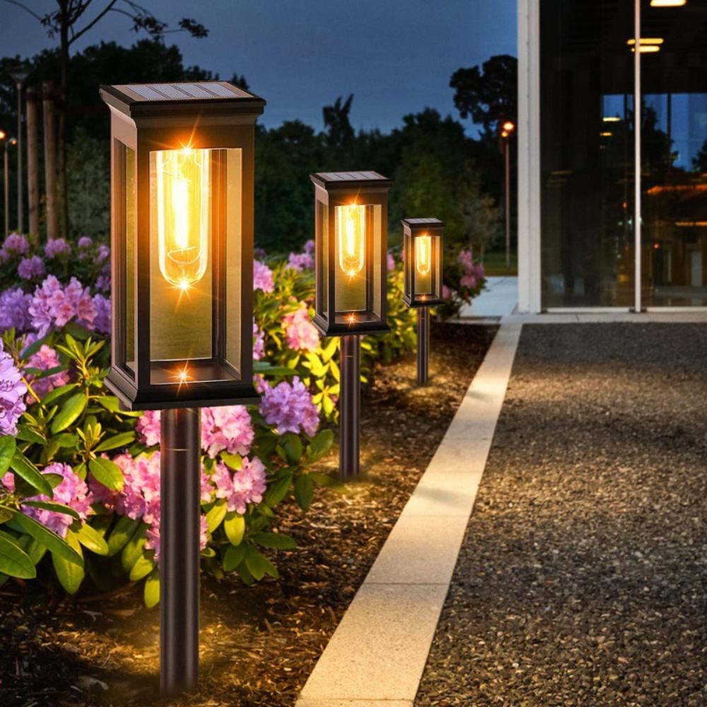 2-6PCS Warm Solar Square Floor Plug Light, Waterproof Lawn Light Outdoor Garden Light Suitable for Garden, Door, Christmas, Halloween