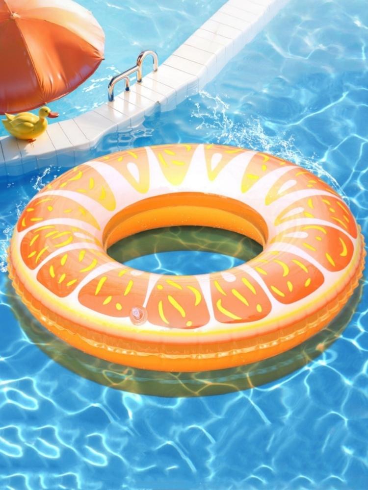 Fruit Pool Float, Watermelon Kiwi Orange Lemon Swim Ring, Beach Ball - Inflatable Tube Floating Water Toys