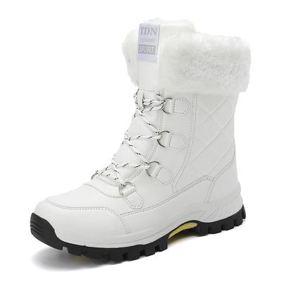 Damen Weiße Schneestiefel Winter Plüsch Schwarz Warme Wadenstiefel Damen Wasserdichte Baumwollschuhe Übergröße 36-44